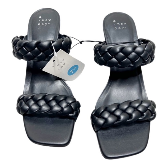 New in Box A New Day Women’s Black Basil Braided Square Toe Circle Textured Heel - Picture 4 of 16